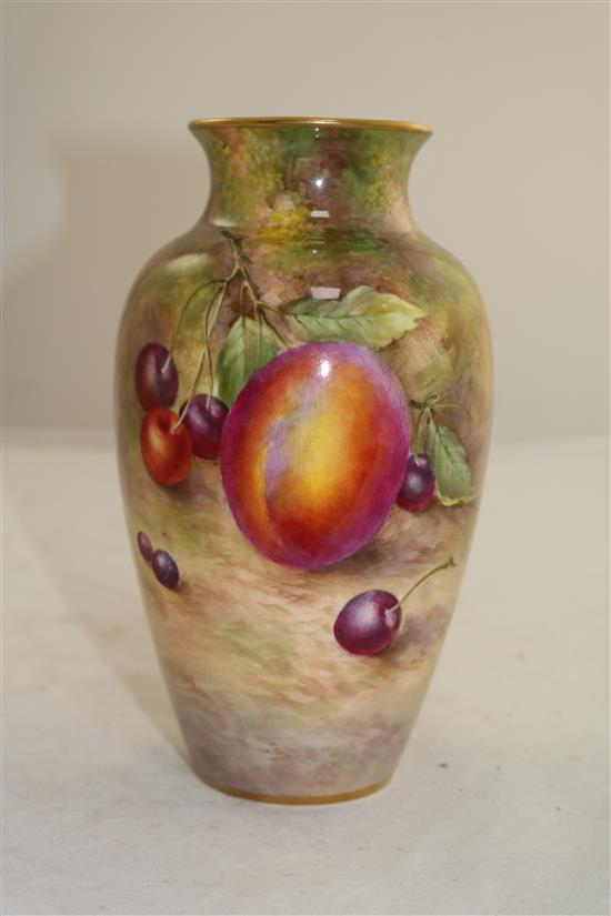 A Royal Worcester fruit painted ovoid vase, c.1955, height 18.7cm (7.4in.)